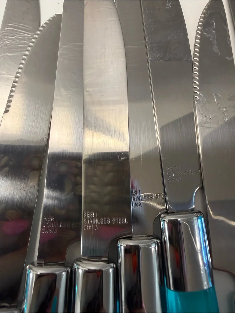 24 pieces Pier 1 Acrylic Handle Flatware Blue Transparent Spoons Knives Forks